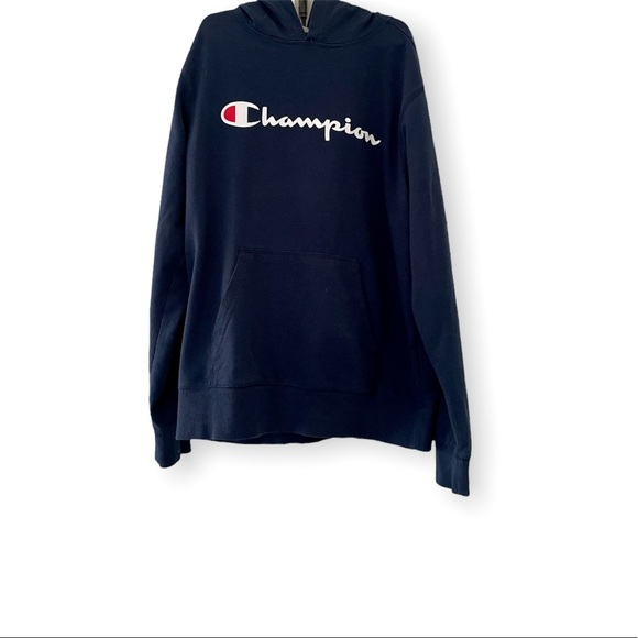 Champion Boys Navy Blue French Terry Hoodie, Classic Script - Picture 2 of 4